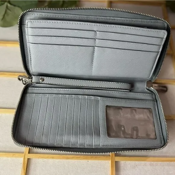 MICHAEL KORS women’s dusty blue jet set travel large continental clutch wallet - Picture 3 of 3